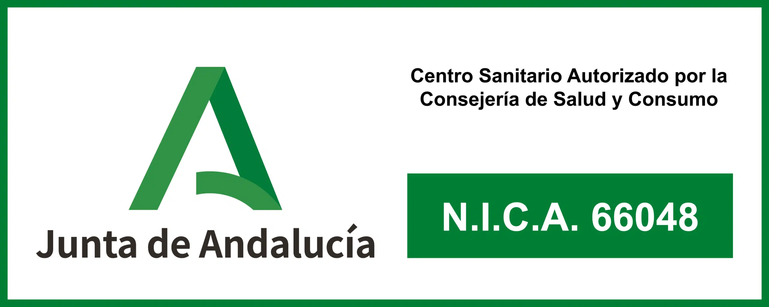 Distintivo oficial de Centro Sanitario Autorizado N.I.C.A. 66048 otorgado por la Junta de Andalucía a Novo Clinique